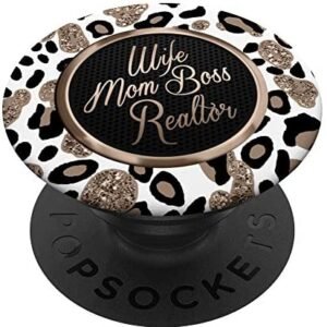 Sassy White Leopard Entrepreneur Gift Wife Mom Boss Realtor PopSockets PopGrip: Swappable Grip for Phones & Tablets