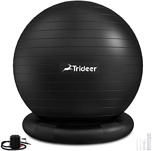 Trideer Ball Chair Yoga Ball Chair Exercise Ball Chair with Base for Home Office Desk, Stability Ball & Balance Ball Seat to Relieve Back Pain, Home Gym Workout Ball for Abs, Pregnancy Ball with Pump