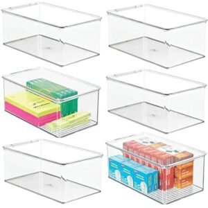 mDesign Plastic Stackable Box for Home, Office Supplies Storage Organizer with Attached Hinged Lid – Holder Container Bin for Note Pads, Gel Pens, Staples, Dry Erase Markers, Tape – 6 Pack – Clear mDesign Plastic Stackable Box for Home, Office Supplies Storage Organizer with Attached Hinged Lid – Holder Container Bin for Note Pads, Gel Pens, Staples, Dry Erase Markers, Tape – 6 Pack – Clear