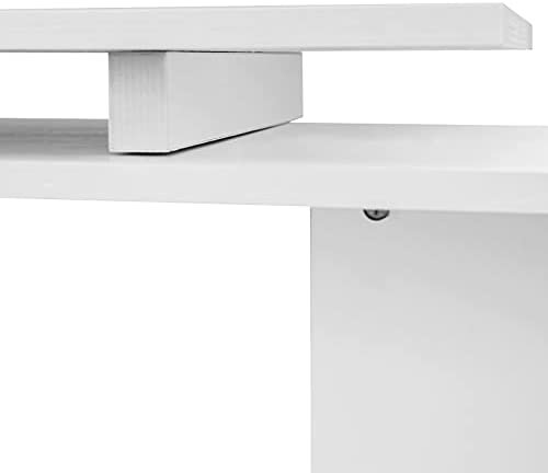 HOMCOM 55" 360° Rotating Corner Computer Desk Modern L-Shaped Home Office Workstation with 3-Tier Storage Shelves, Bookshelf, White - Image 9