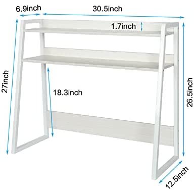 Desktop Bookshelf Wooden Bookcase ,X-cosrack Computer Desk Countertop Bookshelf Hutch Storage Organizer Shelves Rack for Office Supplies Organizer, Home Decor 2-Tier White - Image 7