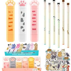414 Pieces Cute Cat Gel Pens Japanese Cats Design Cat Sticky Flags Tab Cat Stationery Set Cartoon Correction Tapes for Christmas Cat Lovers Kids Girl Stationery School Office Supplies (Cute Style)
