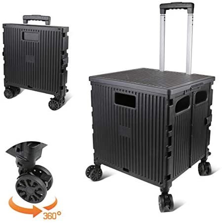 Olympia Tools Foldable Utility Cart, Grand Rolling Collapsible Storage Utility cart with Telescopic Handle , Folding Portable Rolling Wheel Trolley,80 Lb. Load Capacity, Smooth Wheels for Travel Shopping Mobile Baggage Office use ,Black - Image 5