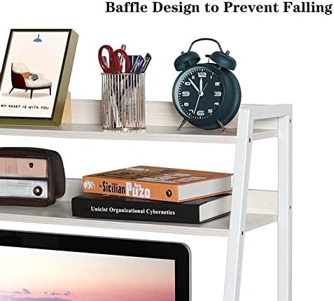 Desktop Bookshelf Wooden Bookcase ,X-cosrack Computer Desk Countertop Bookshelf Hutch Storage Organizer Shelves Rack for Office Supplies Organizer, Home Decor 2-Tier White - Image 4