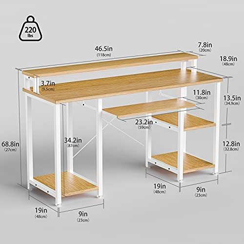 NOBLEWELL Computer Desk with Monitor Stand Storage Shelves Keyboard Tray,47" Studying Writing Table for Home Office (Bamboo) - Image 7