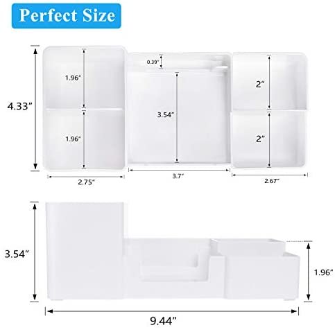 Desk Organizer, Desktop Organizer with Pencil Holders, Sticky Note Tray, Paperclip Storage and Office Accessories Caddy, Office Stationery Supplies Organizers, 6 Compartments, White - Image 5