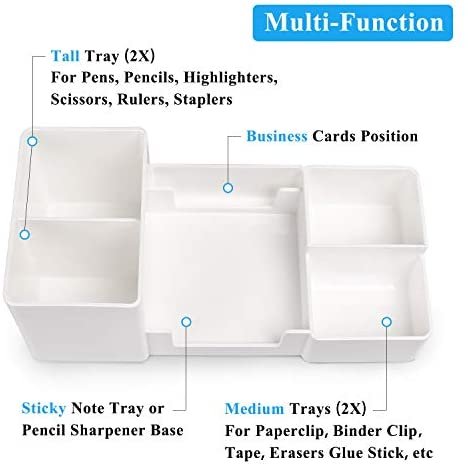 Desk Organizer, Desktop Organizer with Pencil Holders, Sticky Note Tray, Paperclip Storage and Office Accessories Caddy, Office Stationery Supplies Organizers, 6 Compartments, White - Image 3