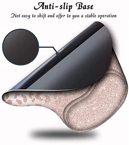 Mouse Pad with Wrist Support, Ergonomic Mousepad Non-Slip Base for Office Supplies Cute Desk Décor Accessories, Small Mouse Pads for Women Men Girls Rose Gold Leopard Cheetah - Image 3