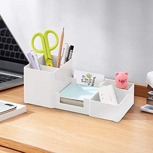 Desk Organizer, Desktop Organizer with Pencil Holders, Sticky Note Tray, Paperclip Storage and Office Accessories Caddy, Office Stationery Supplies Organizers, 6 Compartments, White - Image 7