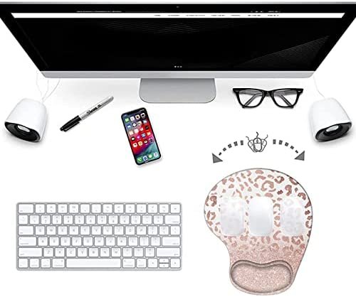 Mouse Pad with Wrist Support, Ergonomic Mousepad Non-Slip Base for Office Supplies Cute Desk Décor Accessories, Small Mouse Pads for Women Men Girls Rose Gold Leopard Cheetah - Image 4