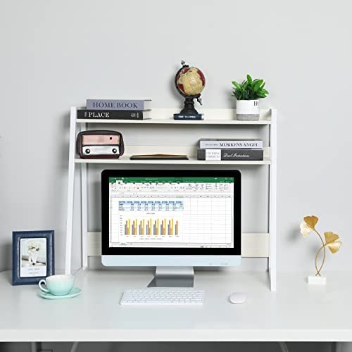 Desktop Bookshelf Wooden Bookcase ,X-cosrack Computer Desk Countertop Bookshelf Hutch Storage Organizer Shelves Rack for Office Supplies Organizer, Home Decor 2-Tier White - Image 6