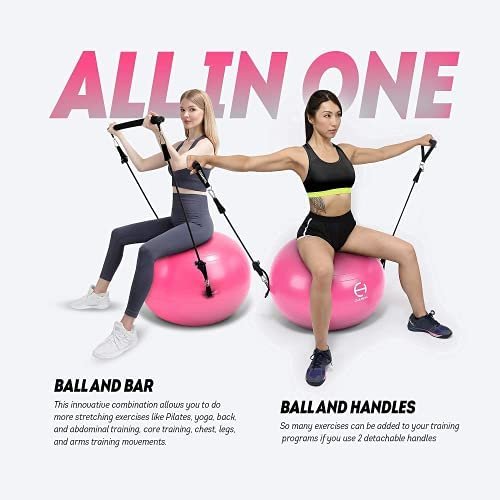 ??????? ???????? ???? ??? for Working out-65cm Non Slip+Puncture Resistant Swiss Ball with Dual Resistance Bands, Hand Grips, Foam Padded Steel Bar, Foot Pump & Workout App. - Image 5