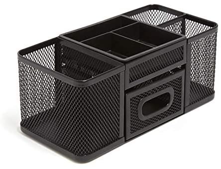 1InTheOffice Desk Supplies Organizer, Desk Caddy 7-Compartment Wire Mesh Accessory Holder, Matte Black - Image 3
