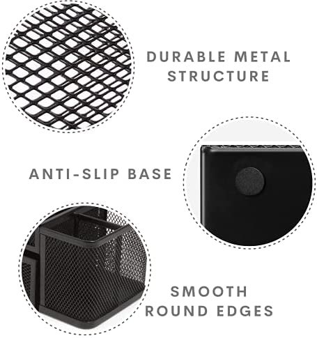 1InTheOffice Desk Supplies Organizer, Desk Caddy 7-Compartment Wire Mesh Accessory Holder, Matte Black - Image 2