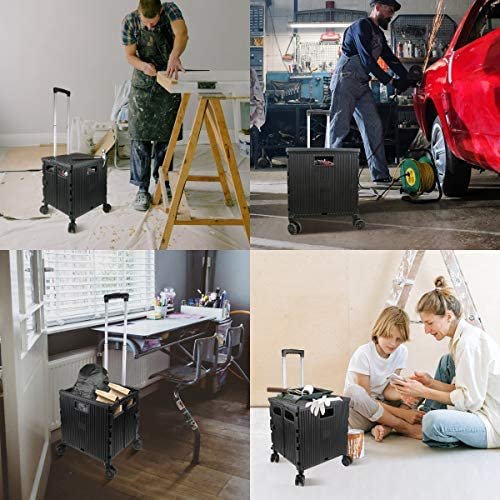 Olympia Tools Foldable Utility Cart, Grand Rolling Collapsible Storage Utility cart with Telescopic Handle , Folding Portable Rolling Wheel Trolley,80 Lb. Load Capacity, Smooth Wheels for Travel Shopping Mobile Baggage Office use ,Black - Image 6