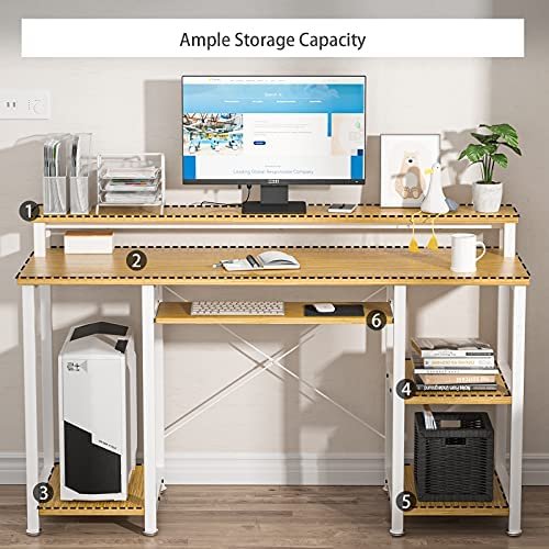 NOBLEWELL Computer Desk with Monitor Stand Storage Shelves Keyboard Tray,47" Studying Writing Table for Home Office (Bamboo) - Image 5