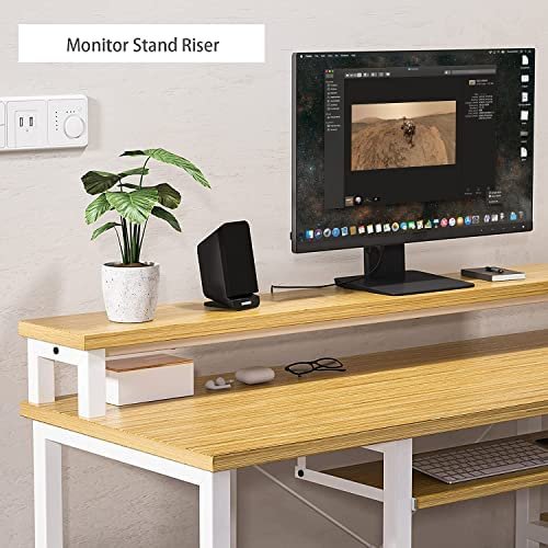 NOBLEWELL Computer Desk with Monitor Stand Storage Shelves Keyboard Tray,47" Studying Writing Table for Home Office (Bamboo) - Image 3