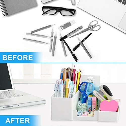 Desk Organizer, Desktop Organizer with Pencil Holders, Sticky Note Tray, Paperclip Storage and Office Accessories Caddy, Office Stationery Supplies Organizers, 6 Compartments, White - Image 2