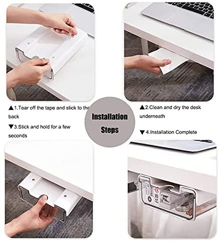Under Desk Drawer Storage Organizer Slide Out, Hidden Self-Adhesive Office Supplies Accessories for Phone, Makeup, Pen, Calculator, Home, School, Bedroom, Kitchen, Dormitory, Dresser, Plastic Clear - Image 4