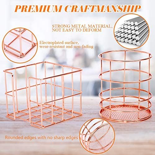 Cute Rose Gold Desk Organizer Set – with Letter Tray, folder Holder, Pen Holder, Magazine File Organizer, Sticky Notes Holder for Women and Kids(5 - Piece) - Image 6