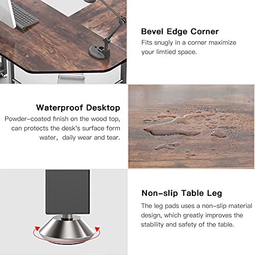 GIKPAL L-Shaped Desk Computer Corner Desk,54 inch Home Gaming Desk, Office Writing Workstation with Storage Shelves, Space-Saving, Rustic Brown - Image 5