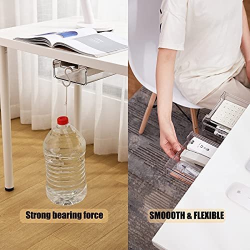 Under Desk Drawer Storage Organizer Slide Out, Hidden Self-Adhesive Office Supplies Accessories for Phone, Makeup, Pen, Calculator, Home, School, Bedroom, Kitchen, Dormitory, Dresser, Plastic Clear - Image 5