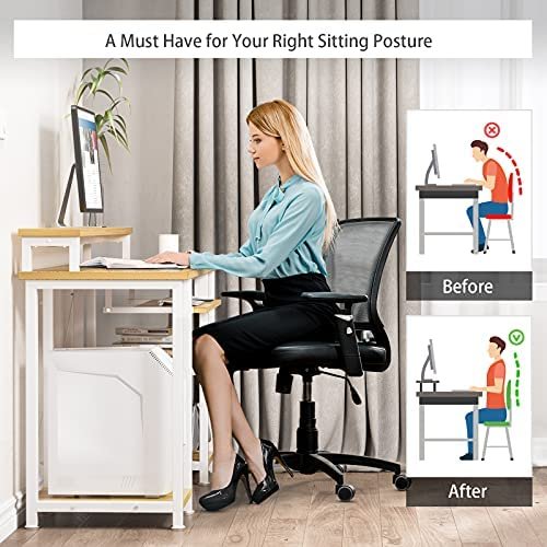 NOBLEWELL Computer Desk with Monitor Stand Storage Shelves Keyboard Tray,47" Studying Writing Table for Home Office (Bamboo) - Image 6