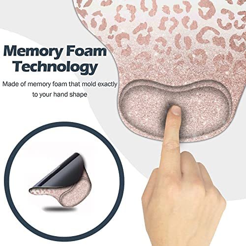 Mouse Pad with Wrist Support, Ergonomic Mousepad Non-Slip Base for Office Supplies Cute Desk Décor Accessories, Small Mouse Pads for Women Men Girls Rose Gold Leopard Cheetah - Image 2