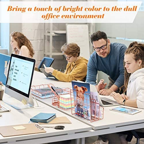 Cute Rose Gold Desk Organizer Set – with Letter Tray, folder Holder, Pen Holder, Magazine File Organizer, Sticky Notes Holder for Women and Kids(5 - Piece) - Image 2