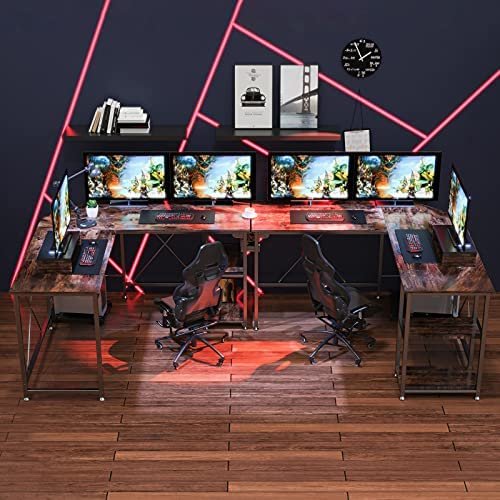 GIKPAL L-Shaped Desk Computer Corner Desk,54 inch Home Gaming Desk, Office Writing Workstation with Storage Shelves, Space-Saving, Rustic Brown - Image 4