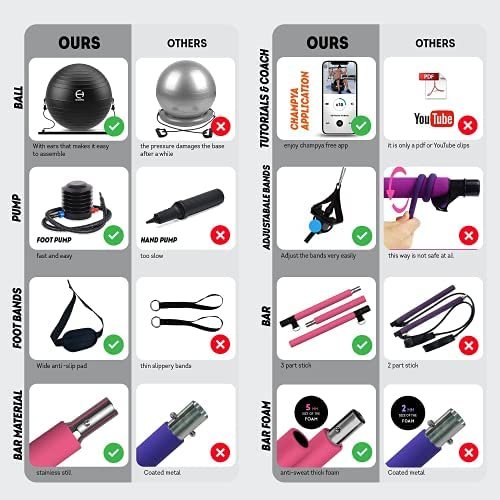 ??????? ???????? ???? ??? for Working out-65cm Non Slip+Puncture Resistant Swiss Ball with Dual Resistance Bands, Hand Grips, Foam Padded Steel Bar, Foot Pump & Workout App. - Image 3