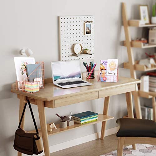 Cute Rose Gold Desk Organizer Set – with Letter Tray, folder Holder, Pen Holder, Magazine File Organizer, Sticky Notes Holder for Women and Kids(5 - Piece) - Image 4