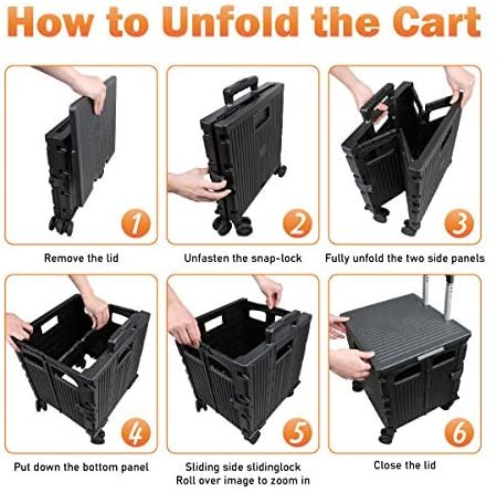 Olympia Tools Foldable Utility Cart, Grand Rolling Collapsible Storage Utility cart with Telescopic Handle , Folding Portable Rolling Wheel Trolley,80 Lb. Load Capacity, Smooth Wheels for Travel Shopping Mobile Baggage Office use ,Black - Image 4