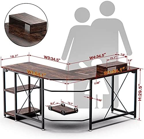 GIKPAL L-Shaped Desk Computer Corner Desk,54 inch Home Gaming Desk, Office Writing Workstation with Storage Shelves, Space-Saving, Rustic Brown - Image 6