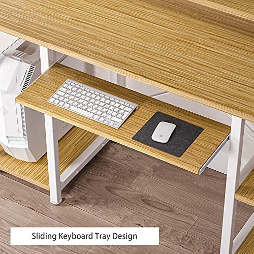 NOBLEWELL Computer Desk with Monitor Stand Storage Shelves Keyboard Tray,47" Studying Writing Table for Home Office (Bamboo) - Image 4