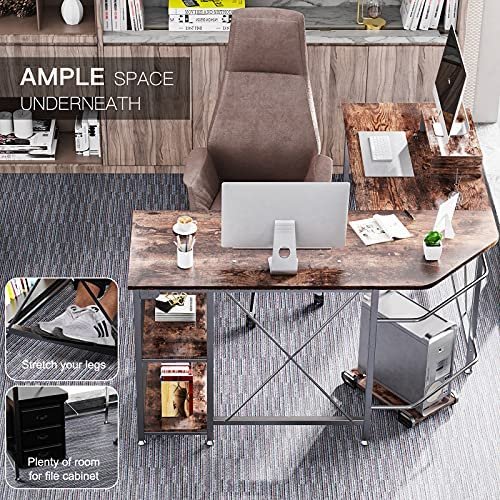 GIKPAL L-Shaped Desk Computer Corner Desk,54 inch Home Gaming Desk, Office Writing Workstation with Storage Shelves, Space-Saving, Rustic Brown - Image 3