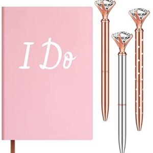 Bridal Notebook Journal 8.27 x 5.71 x 0.39 Inches Wedding Planning Journal Women’s Pink Notebook with 3 Pcs Diamond Pens Gifts for Couples Women Engagement Accessories