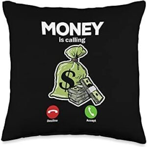 Funny Money Business Gift Hustle Business Entrepreneur Cash Money is Calling Throw Pillow, 16×16, Multicolor