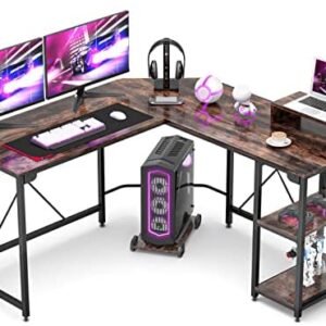 GIKPAL L-Shaped Desk Computer Corner Desk,54 inch Home Gaming Desk, Office Writing Workstation with Storage Shelves, Space-Saving, Rustic Brown