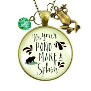 Gutsy Goodness Frog Necklace It’s Your Pond Make a Splash Congratulations Gift Entrepreneur Quote Jewelry 24″
