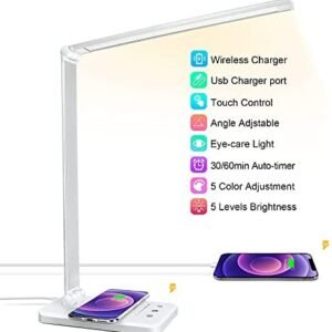 LED Desk Lamp with Wireless Charger, USB Charging Port, Desk Lighting with 10 Brightness Level, 5 Lighting Modes,Dimmable Eye-Caring Reading Desk Lamp for Home Office,Touch Control,30/60min Auto Timer LED Desk Lamp with Wireless Charger, USB Charging Port, Desk Lighting with 10 Brightness Level, 5 Lighting Modes,Dimmable Eye-Caring Reading Desk Lamp for Home Office,Touch Control,30/60min Auto Timer
