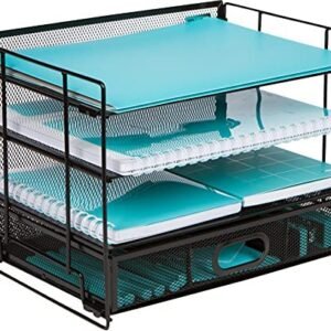 Mesh Office Organizer for Desk – Desk Organizer with 4 Tiers and Sliding Drawer for Storing Office Supplies, Files, Folders, Pens, Pencils. Black Desktop Organizers for Home or Office Storage (4 Tier) Mesh Office Organizer for Desk – Desk Organizer with 4 Tiers and Sliding Drawer for Storing Office Supplies, Files, Folders, Pens, Pencils. Black Desktop Organizers for Home or Office Storage (4 Tier)