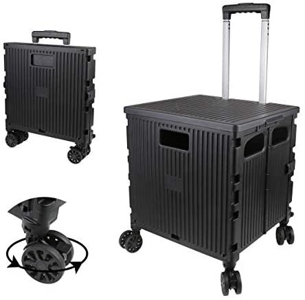 Olympia Tools Foldable Utility Cart, Grand Rolling Collapsible Storage Utility cart with Telescopic Handle , Folding Portable Rolling Wheel Trolley,80 Lb. Load Capacity, Smooth Wheels for Travel Shopping Mobile Baggage Office use ,Black