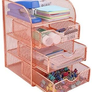 PAG Rose Gold Desk Organizer Stick Note Holder Mesh Office Supplies and Accessories Storage Caddy with 3 Drawers PAG Rose Gold Desk Organizer Stick Note Holder Mesh Office Supplies and Accessories Storage Caddy with 3 Drawers