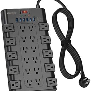Power Strip, SUPERDANNY Surge Protector with 22 AC Outlets and 6 USB Charging Ports, 1875W/15A, 2100 Joules, 6.5Ft Flat Plug Heavy Duty Extension Cord for Home, Office, Dorm, Gaming Room, Black