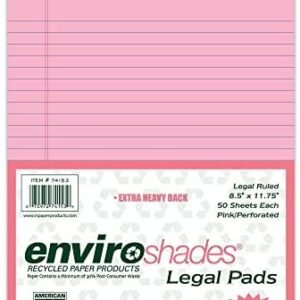 Roaring Spring Enviroshades Recycled Legal Pads, 3 Pack, 8.5″ x 11.75″ 50 Sheets, Pink Roaring Spring Enviroshades Recycled Legal Pads, 3 Pack, 8.5″ x 11.75″ 50 Sheets, Pink
