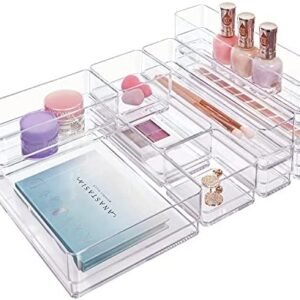 STORi Plastic Makeup and Vanity Stackable Drawer Organizers | Perfect for Makeup Brushes and Palettes, Beauty Accessories, Office Supplies, Craft, and Kitchen | 10 Piece Set | Clear