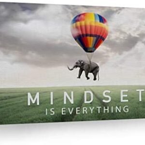 Smile Art Design Mindset is Everything Quote Elephant with Balloon in Sky Motivational Wall Art Canvas Print Inspirational Wall Art Entrepreneur Quote Office Decor Artwork Gift Ready to Hang 19×28