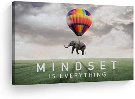 Smile Art Design Mindset is Everything Quote Elephant with Balloon in Sky Motivational Wall Art Canvas Print Inspirational Wall Art Entrepreneur Quote Office Decor Artwork Gift Ready to Hang 19x28