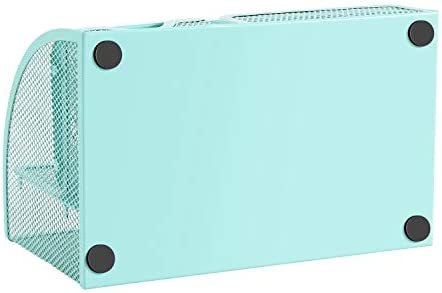 Flexzion Desk Organizer Office Supplies Accessories Desktop Tabletop Sorter Shelf Pencil Holder Caddy Set - Metal Mesh with Drawer and 6 Compartments (Turquoise Aqua Blue) - Image 6